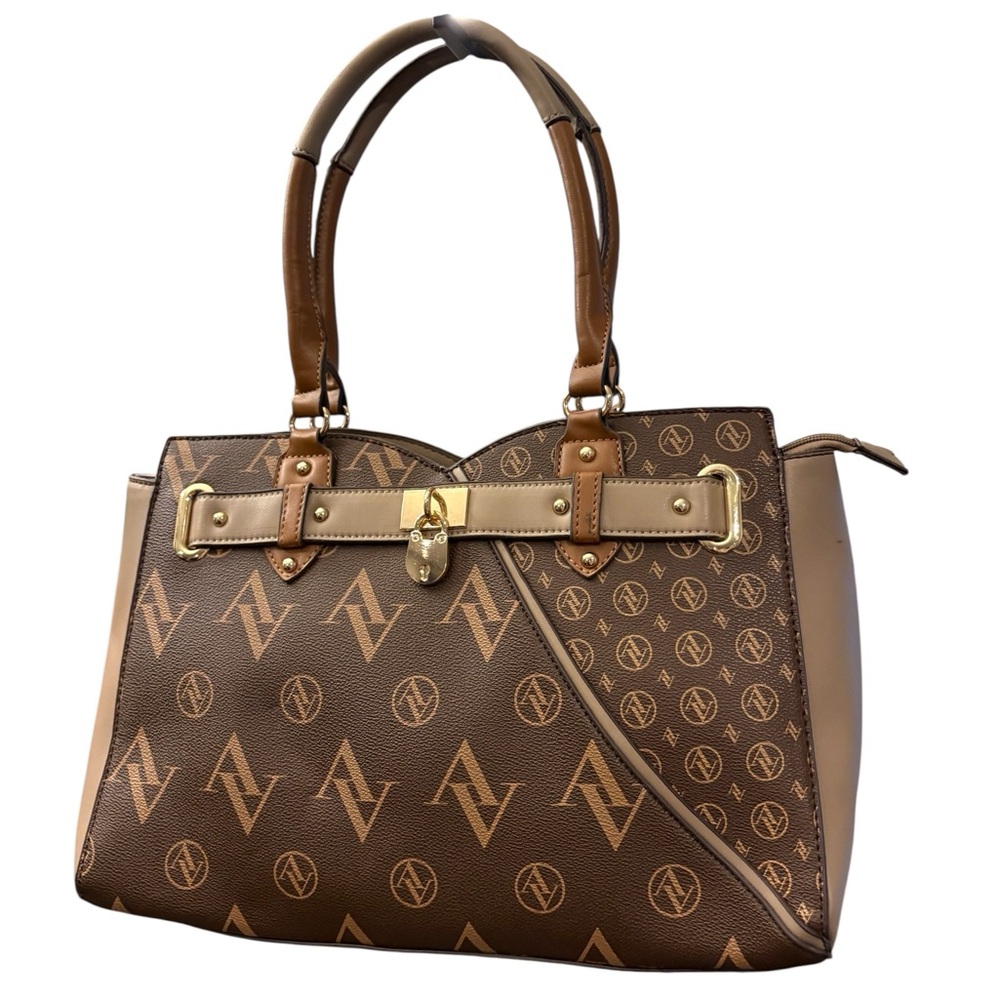 NEW Adrienne Vittadini Signature Logo Collection Satchel Monogram Lock Detail